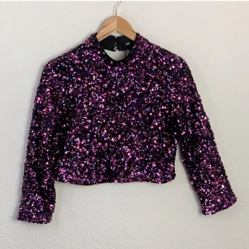Pink/ Purple Zara sequin crop top NWT fits small !
